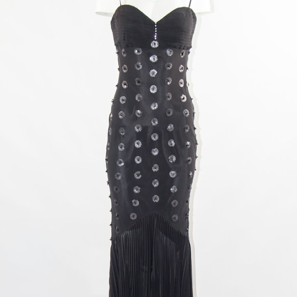 LA FEMME Beautiful Black Mermaid Dress Bead Sequins Prom Formal Small Sz 4 New - Picture 3 of 13